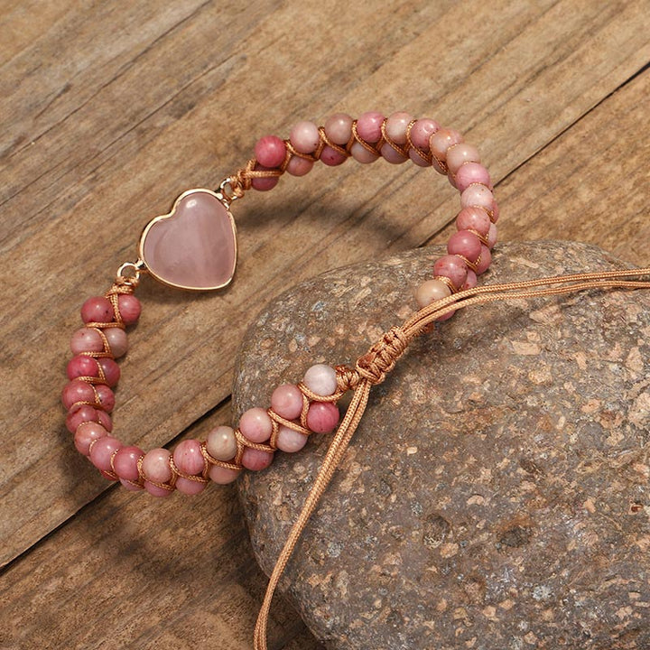 Bracelet de guérison en forme de cœur avec rhodonite naturelle
