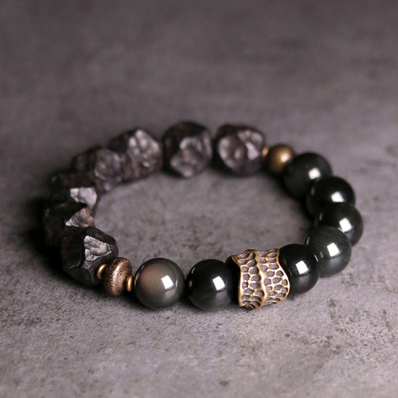 Bracelet couple force cuivre pierres de Buddha Stones obsidienne noire bois d'ébène
