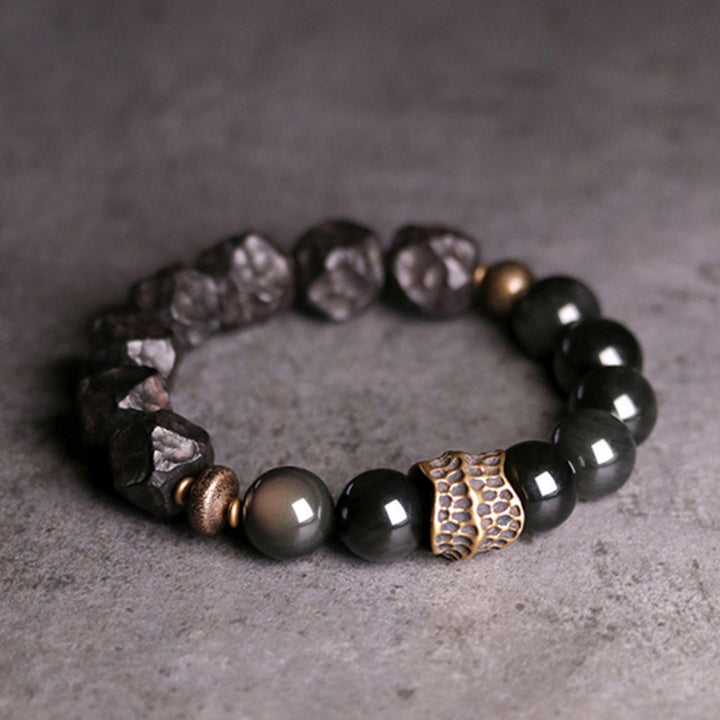 Bracelet couple force cuivre pierres de Buddha Stones obsidienne noire bois d'ébène
