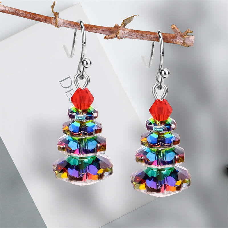 Boucles d'oreilles pendantes en cristal varié avec améthyste et arbre de Noël