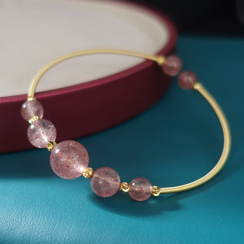 Bracelet de guérison d'amour en quartz fraise naturel Buddha Stones
