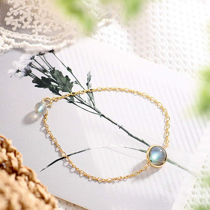 Bracelet de guérison et d'amour en pierre de lune naturelle plaqué or 14 carats de Buddha Stones
