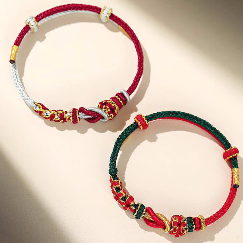 Bracelet de protection porte-bonheur fait main en Buddha Stones avec nœud en fleur de pêcher à huit fils