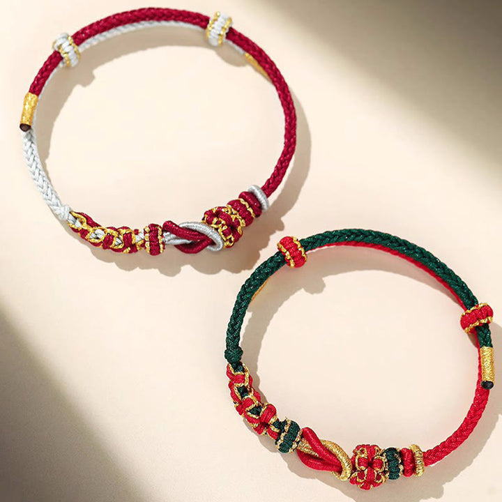 Bracelet de protection porte-bonheur fait main en Buddha Stones avec nœud en fleur de pêcher à huit fils