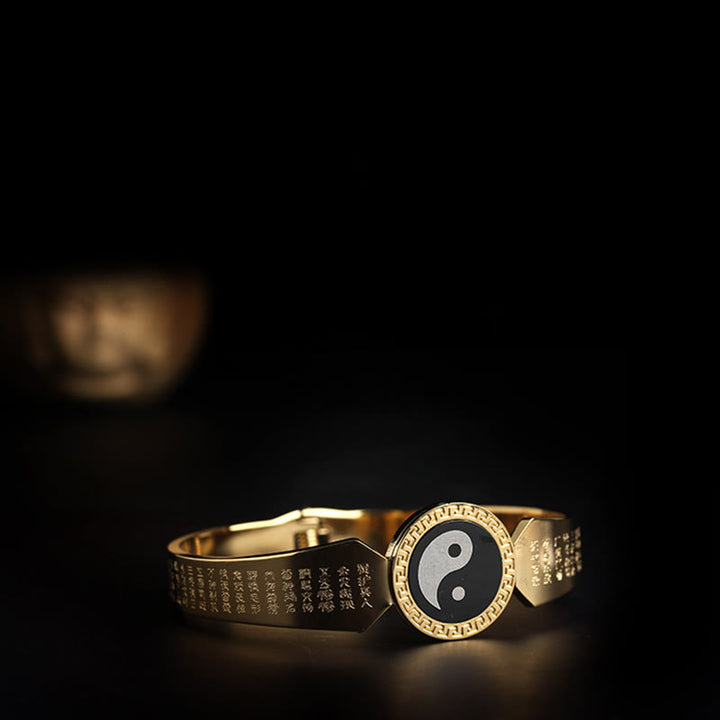 Bracelet jonc en acier titane Buddha Stones Yin Yang Lotus Om Mani Padme Hum Mantra Harmony