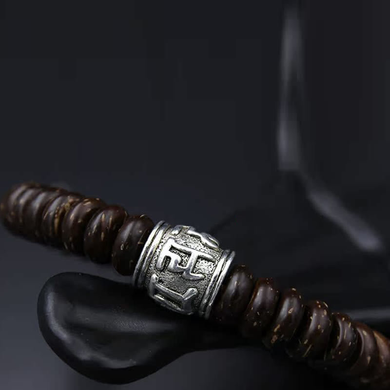 Bracelet Buddha Stones en coquille de noix de coco tibétaine naturelle Om Mani Padme Hum positif