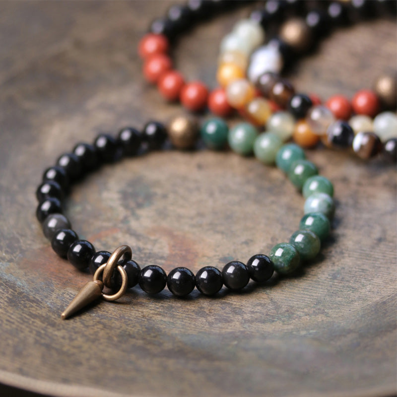 Bracelet couple force cuivre cristal sodalite obsidienne noire Buddha Stones