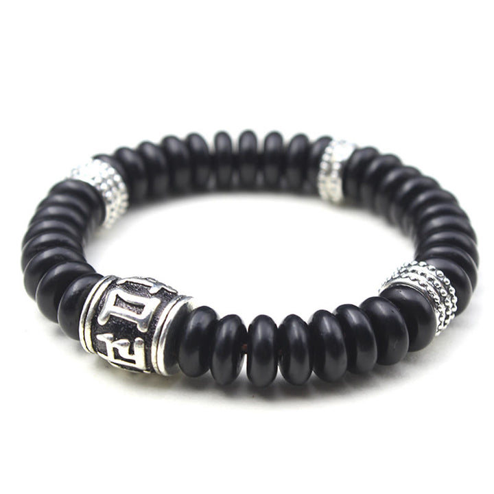 Bracelet Buddha Stones en coquille de noix de coco tibétaine naturelle Om Mani Padme Hum positif