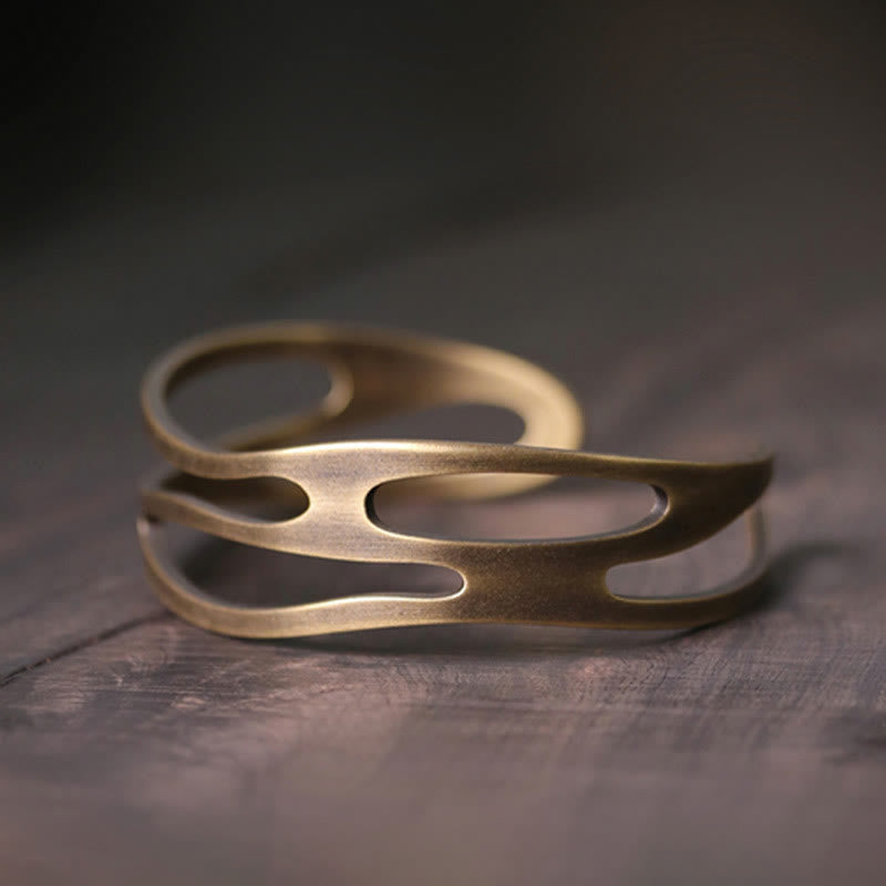 Bracelet manchette ajustable en cuivre et laiton courbé vintage Buddha Stones