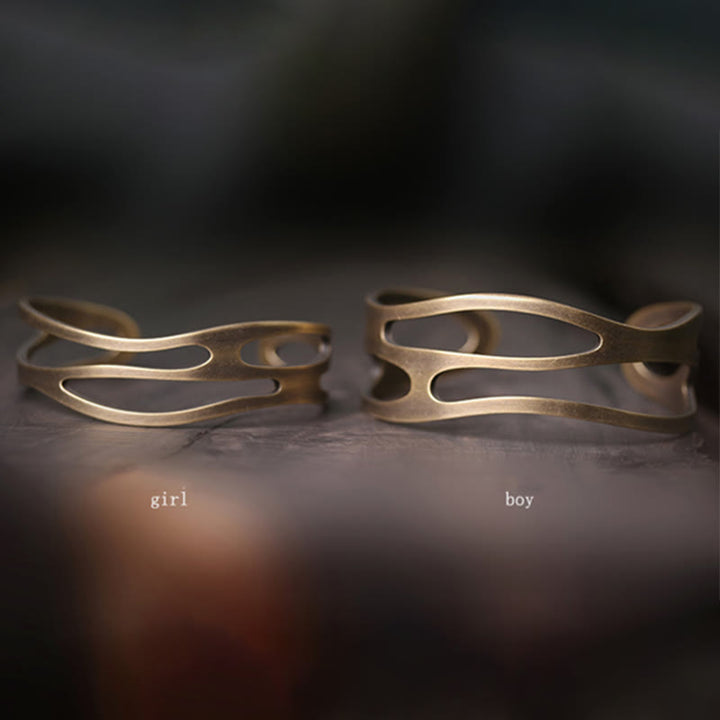 Bracelet manchette ajustable en cuivre et laiton courbé vintage Buddha Stones