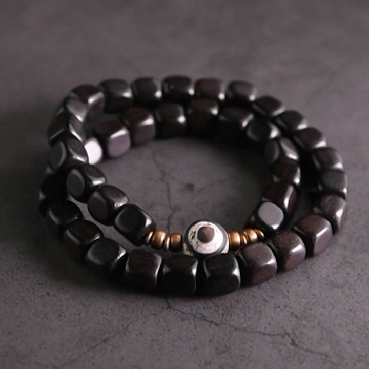 Bracelet couple paix en cuivre avec perles dzi en bois d'ébène