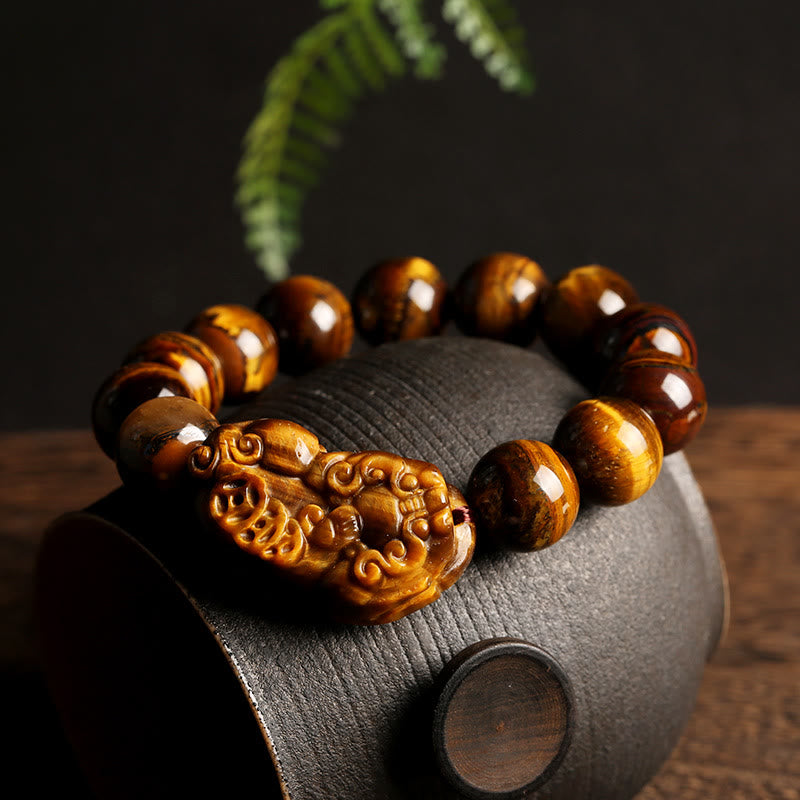 Bracelet de richesse en œil de tigre naturel Buddha Stones