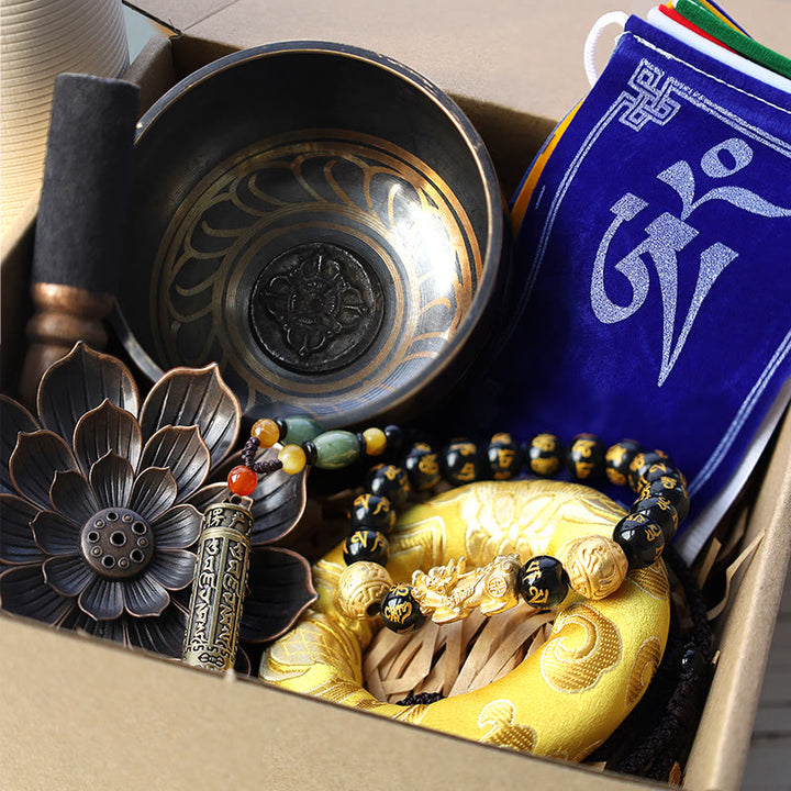 Coffret cadeau tibétain en pierre de Bouddha Om Mani Padme Hum