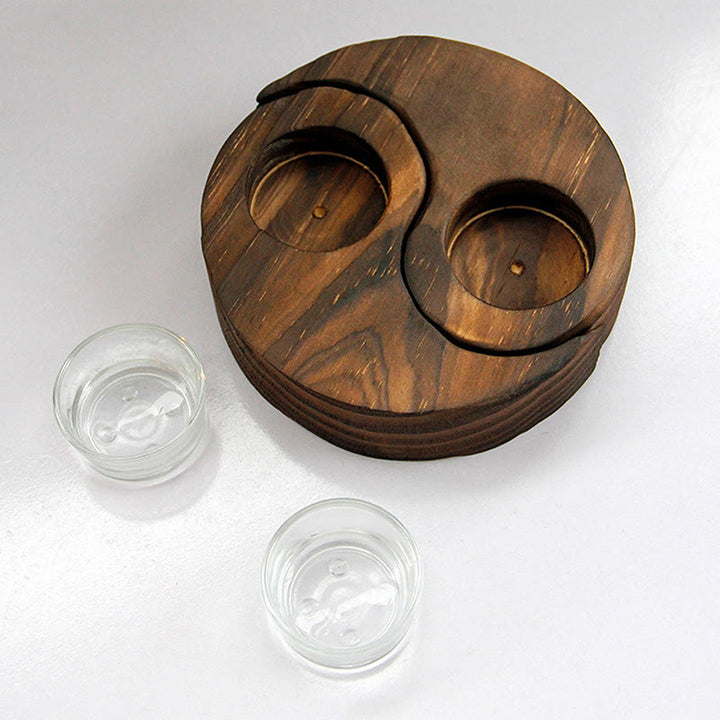Bougeoir en bois avec Buddha Stones Yin Yang pour rituels de méditation