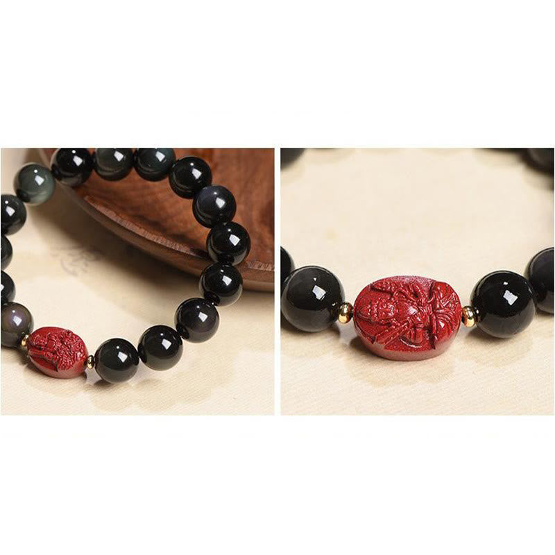 Bracelet de purification en obsidienne noire naturelle et cinabre avec Buddha Stones et zodiaque chinois