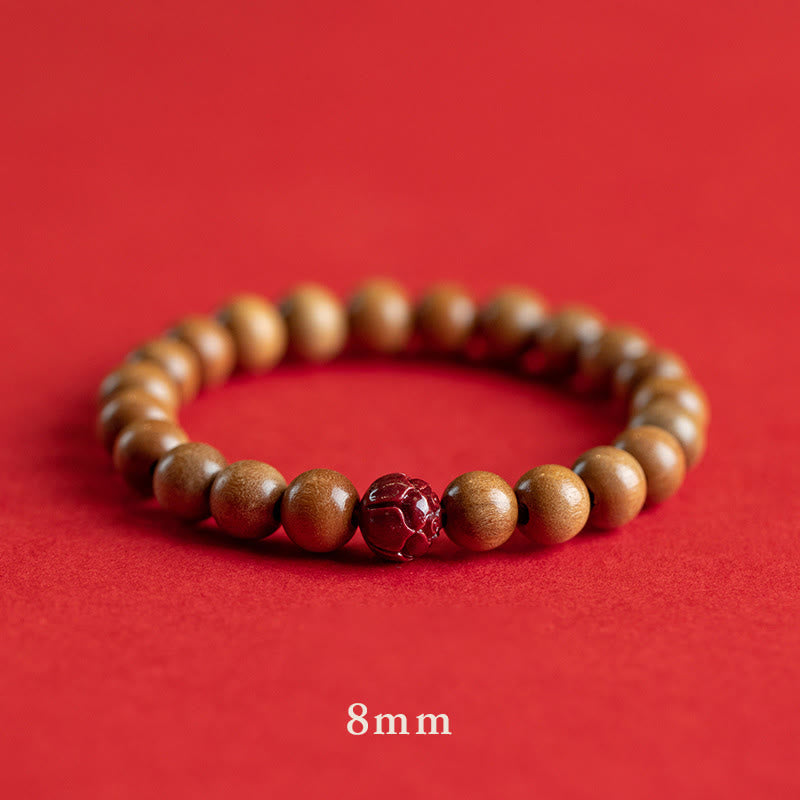 Bracelet Buddha Stones Bois de pêche Lotus Cinabre Chance Richesse