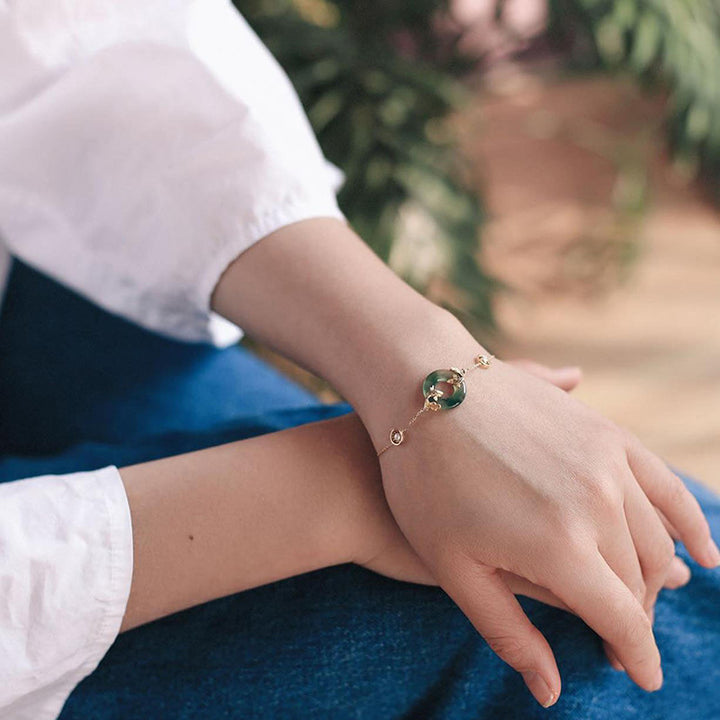 Bracelet d'harmonie et de guérison en jade cyan avec Buddha Stones