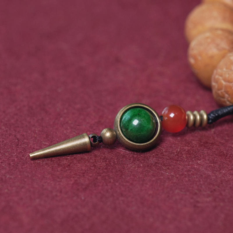 Bracelet Mala en perles de graines de Bodhi Dzi en pierres de Buddha Stones tibétaines avec breloque de paix