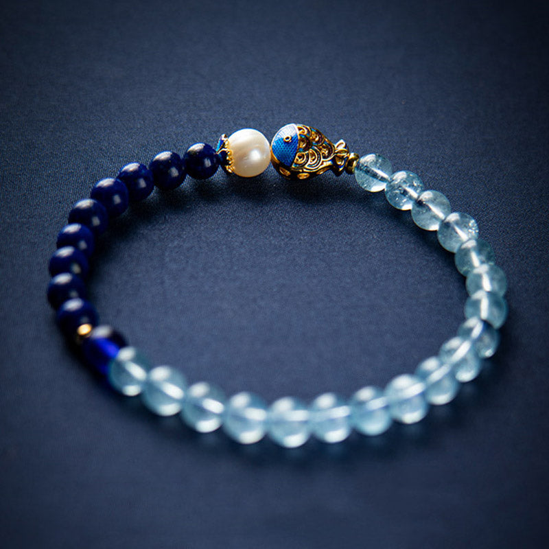 Bracelet de guérison en aigue-marine et lazurite naturelle Buddha Stones