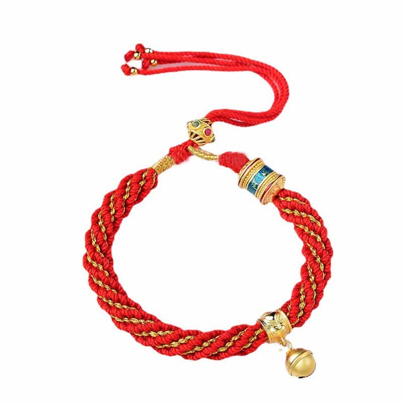 Bracelet tibétain fait main avec breloque en corde tressée et roue de prière Thangka pour protection de la chance