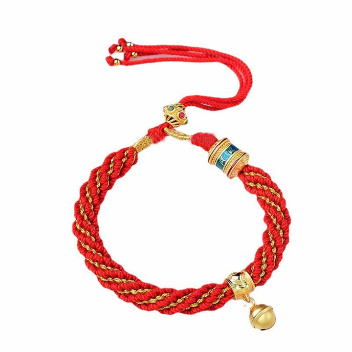 Bracelet tibétain fait main avec breloque en corde tressée et roue de prière Thangka pour protection de la chance