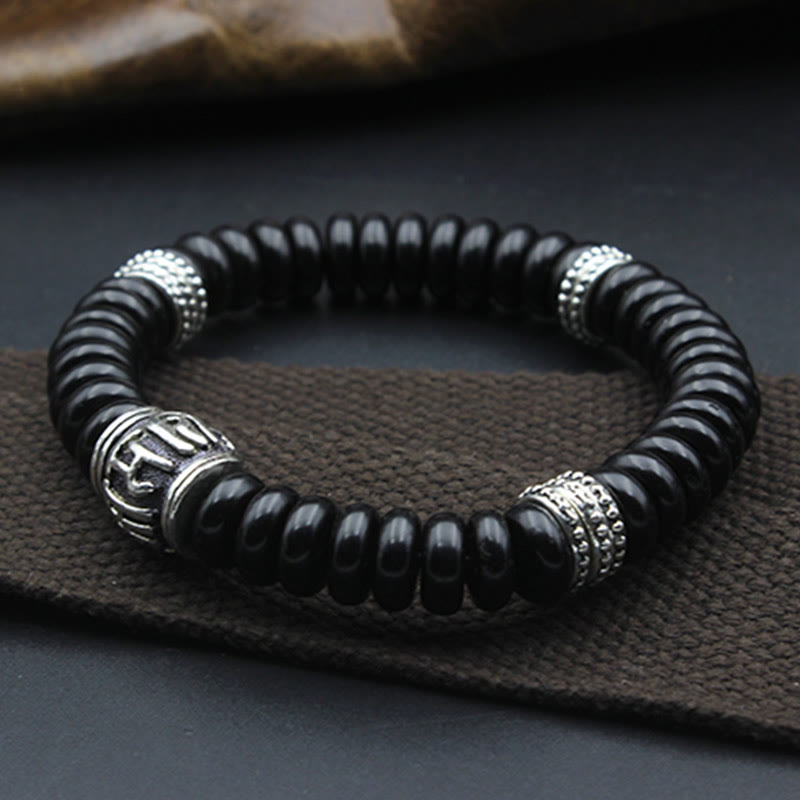 Bracelet Buddha Stones en coquille de noix de coco tibétaine naturelle Om Mani Padme Hum positif