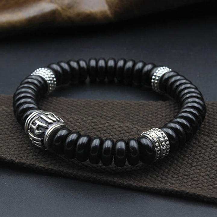 Bracelet Buddha Stones en coquille de noix de coco tibétaine naturelle Om Mani Padme Hum positif