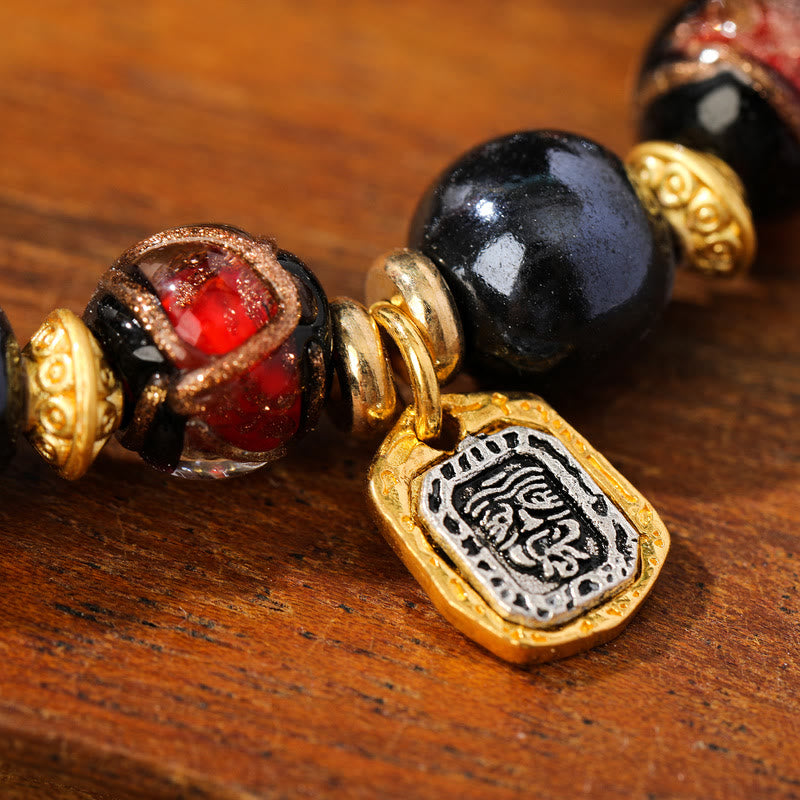 Bracelet porte-bonheur en perles de porcelaine et de verre avec encens en cendres et Buddha Stones , déesse tibétaine de la richesse, Zakiram