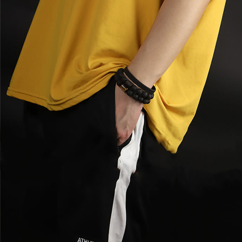 Bracelet de guérison en pierre de lave et bois d'ébène avec œil de tigre