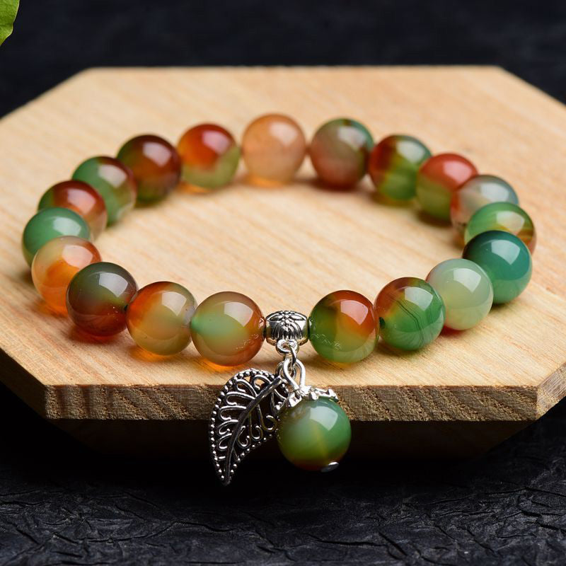 Bracelet de guérison tibétain en agate verte naturelle Buddha Stones