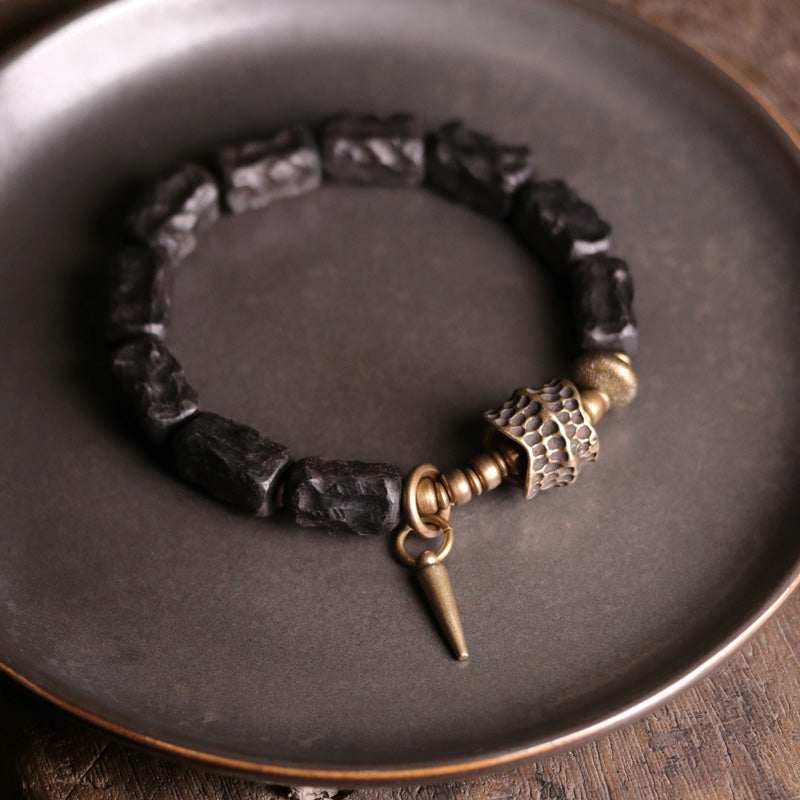 Bracelet Couple Protection Équilibre Bois Ébène Cuivre Buddha Stones