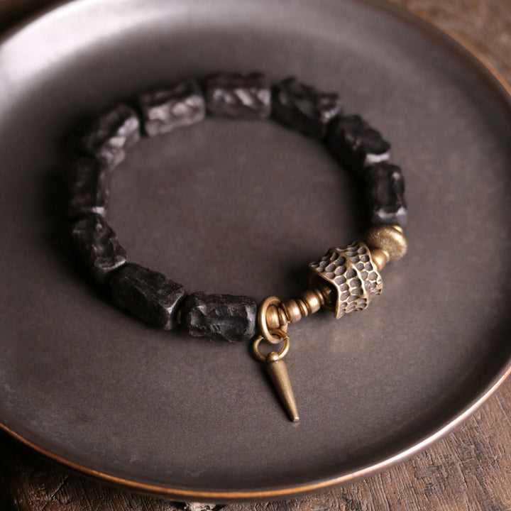 Bracelet Couple Protection Équilibre Bois Ébène Cuivre Buddha Stones