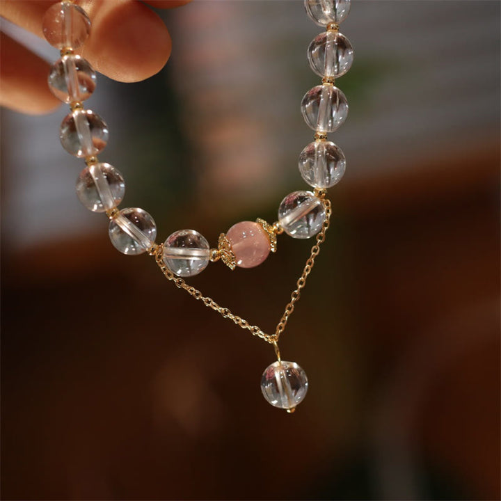 Bracelet de couple en obsidienne argentée naturelle avec cristal rose et cristal blanc, protection couleur Yin Yang