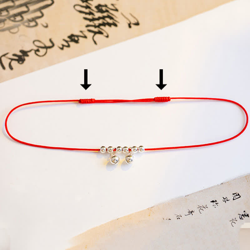 Bracelet de cheville en argent sterling 925 avec breloque en forme de cloche tressée rouge et Buddha Stones