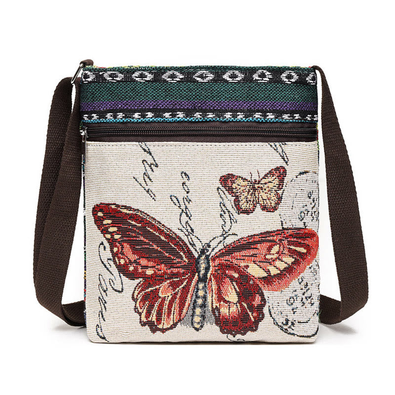 Sac fourre-tout en toile brodé Buddha Stones Elephant Butterfly Sac à bandoulière Sac à bandoulière