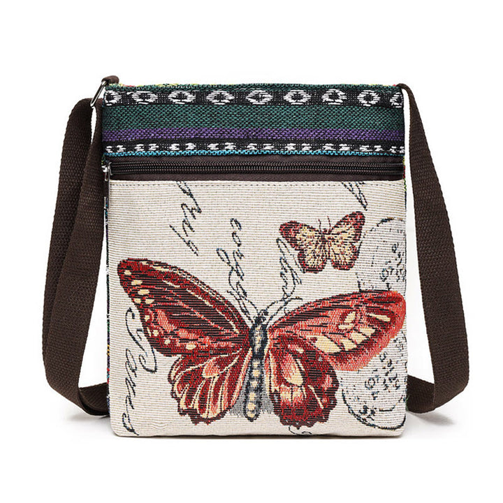 Sac fourre-tout en toile brodé Buddha Stones Elephant Butterfly Sac à bandoulière Sac à bandoulière