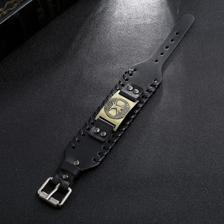 Bracelet en cuir avec Buddha Stones et arbre de vie porte-bonheur