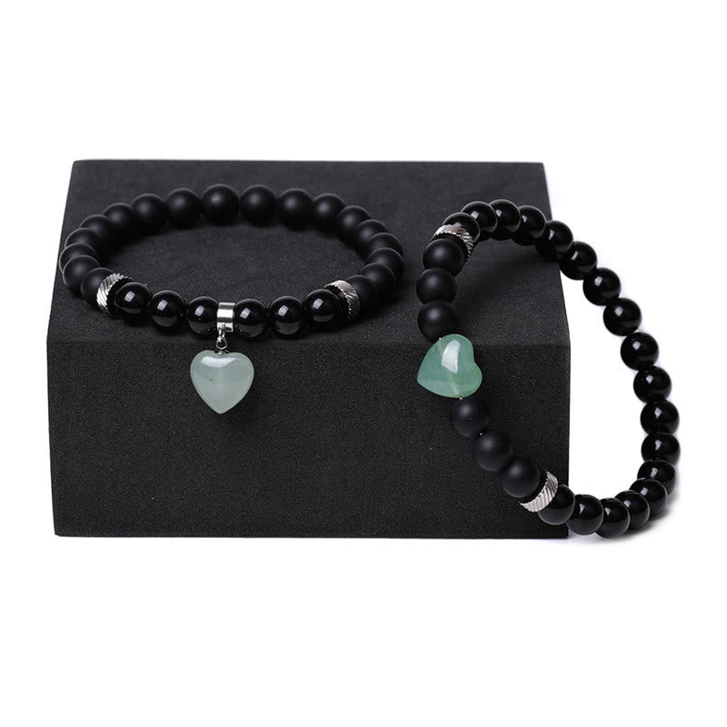 Bracelet de couple en pierre de cristal d'onyx noir Buddha Stones 2 pièces Protection du cœur d'amour