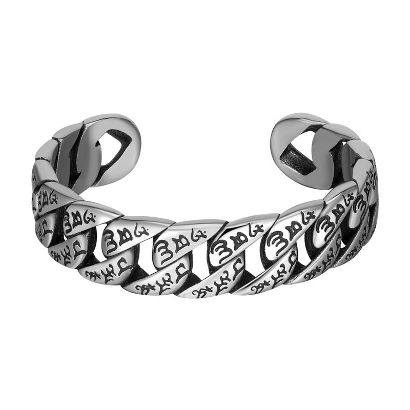 Bracelet jonc tibétain en acier titane avec Buddha Stones et mantra Om Mani Padme Hum