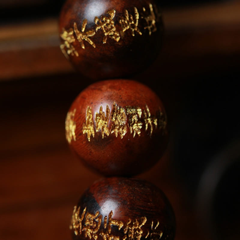Bracelet de guérison gravé Sutra du cœur en bois de rose tibétain