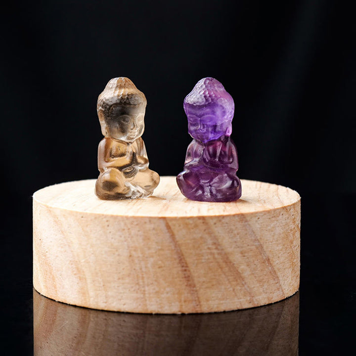 Buddha Stones Divers Cristal Améthyste Cristal Rose Cristal Blanc Citrine Bouddha Sculpté Guérison Spirituelle Collier Pendentif Décoration