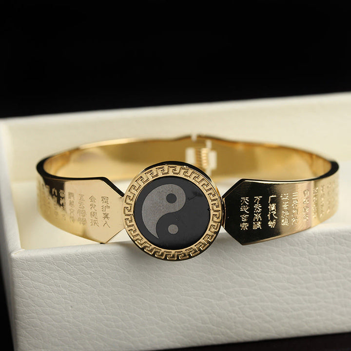 Bracelet jonc en acier titane Buddha Stones Yin Yang Lotus Om Mani Padme Hum Mantra Harmony