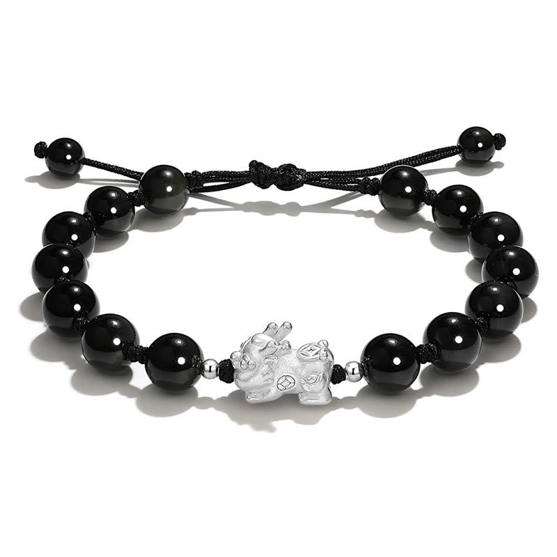 Bracelet de force PiXiu en obsidienne noire naturelle œil de chat et cristal rose Buddha Stones