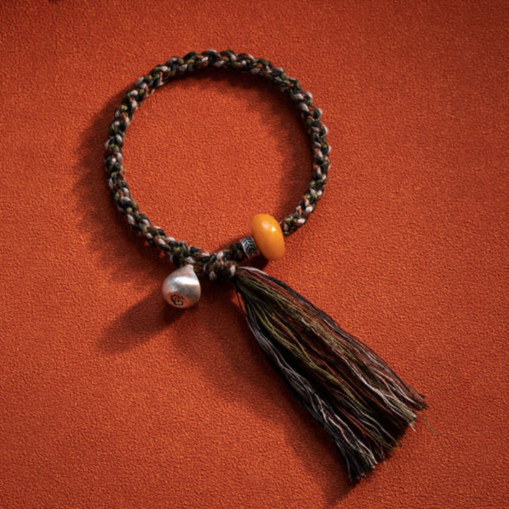 Bracelet de protection des souhaits en argent sterling 990 tibétain fait à la main avec poids en acier et ambre