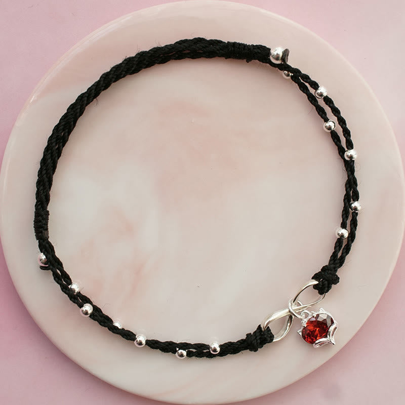 Bracelet de cheville tressé avec symbole de l'infini et du cœur en Buddha Stones