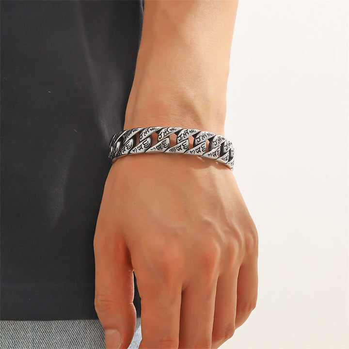 Bracelet jonc tibétain en acier titane avec Buddha Stones et mantra Om Mani Padme Hum