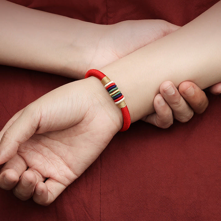 Bracelet tressé tibétain fait main en Buddha Stones avec nœud King Kong coloré et cinq éléments porte-bonheur