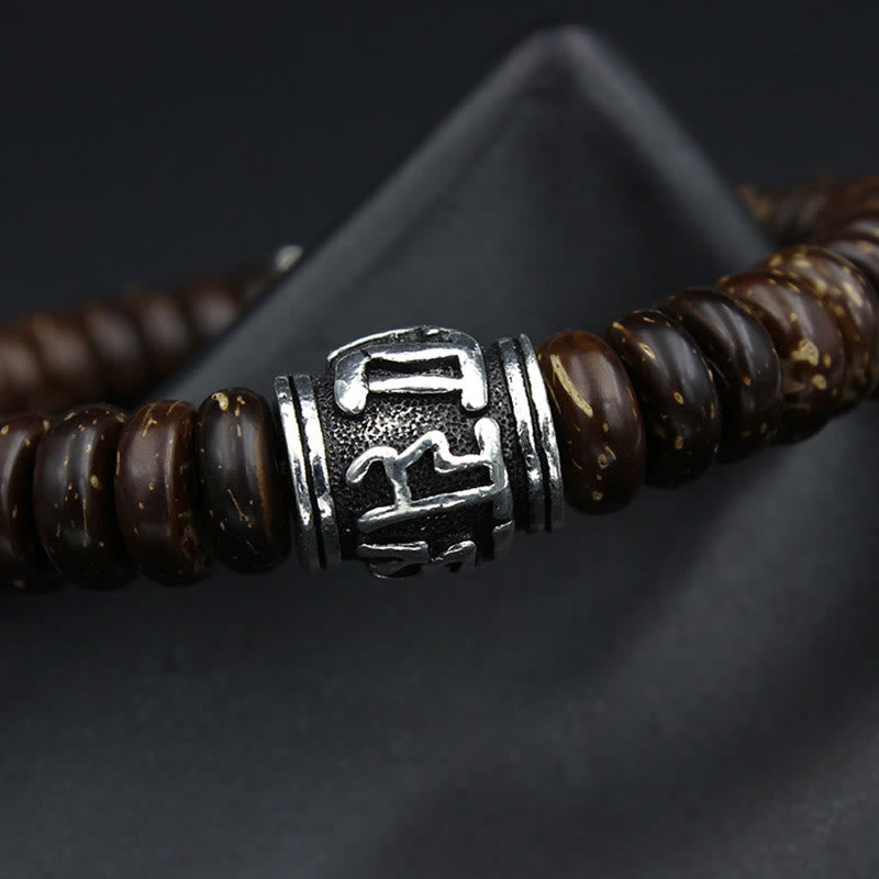 Bracelet Buddha Stones en coquille de noix de coco tibétaine naturelle Om Mani Padme Hum positif