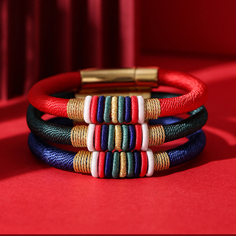 Bracelet tressé tibétain fait main en Buddha Stones avec nœud King Kong coloré et cinq éléments porte-bonheur
