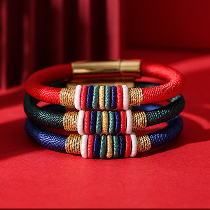 Bracelet tressé tibétain fait main en Buddha Stones avec nœud King Kong coloré et cinq éléments porte-bonheur